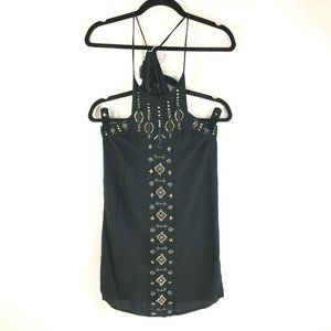 Hollister Mini Shift Dress Beaded Strappy Tie Back Tassel Black Size S